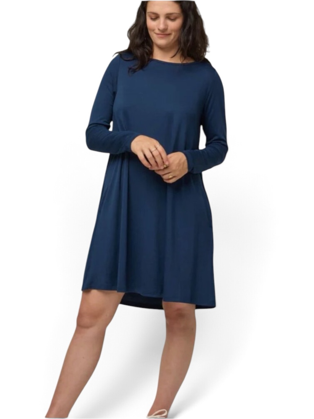 Wool& Rowena Wool Blend Swing Dress Marine Blue Pockets quiet luxury minimalist